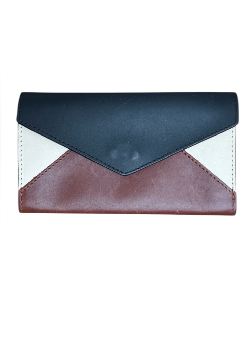 Able Black Brown & White Leather Wallet Sleek Envelope Design Snap Closure